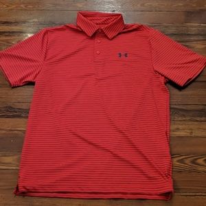 Under Armour Red Black Stripe Polo Size M